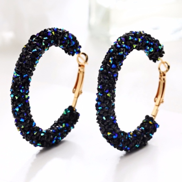 MOSSOVY Jewelry - NEW! Geometric Round Shiny Austrian Crystal Hoops